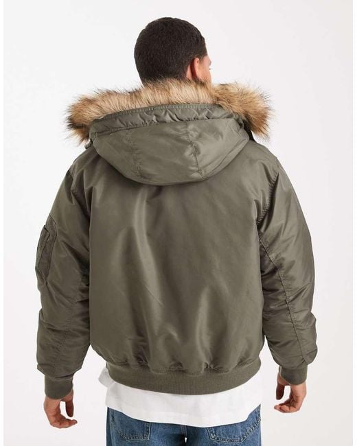 Hollister Gray Heavyweight Military Hooded Fur Jacket for men