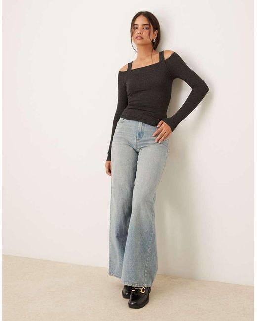 Mango Black Long Sleeve Top With Vest Detail