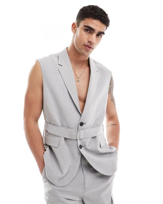 ASOS Gray Slim Sleeveless Microtexture Suit Jacket for men