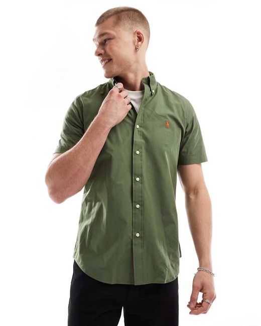 Polo Ralph Lauren Green Icon Logo Short Sleeve Poplin Shirt for men