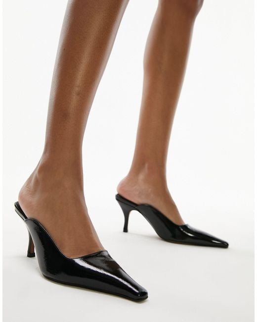 TOPSHOP Brown Etta Premium Leather Pinched Toe Mid Heel Court Shoe