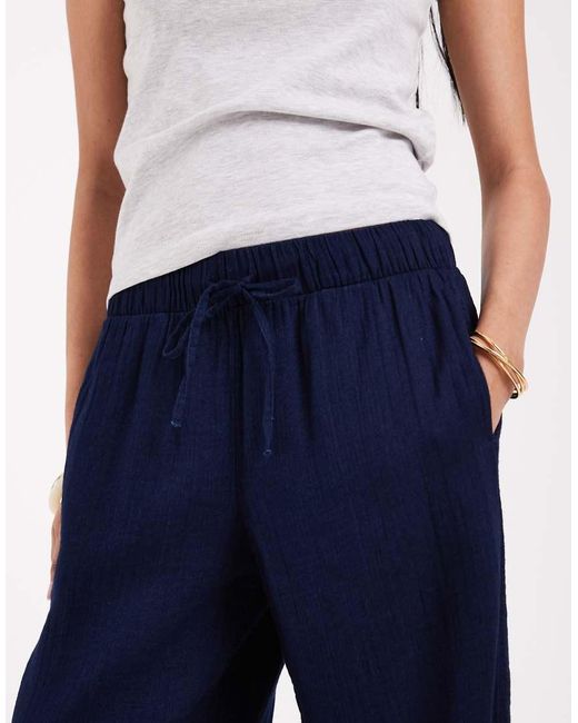 ONLY Blue Wide Leg Seersucker Trouser
