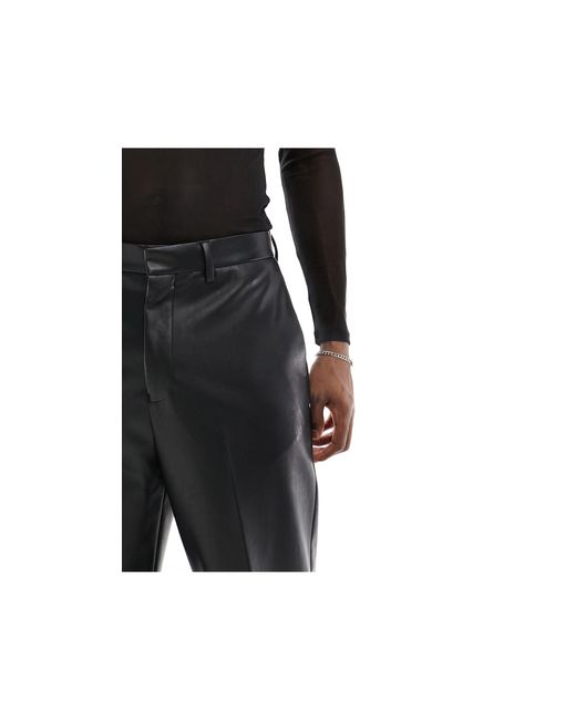 ASOS Black Wide Faux Leather Suit Pants for men