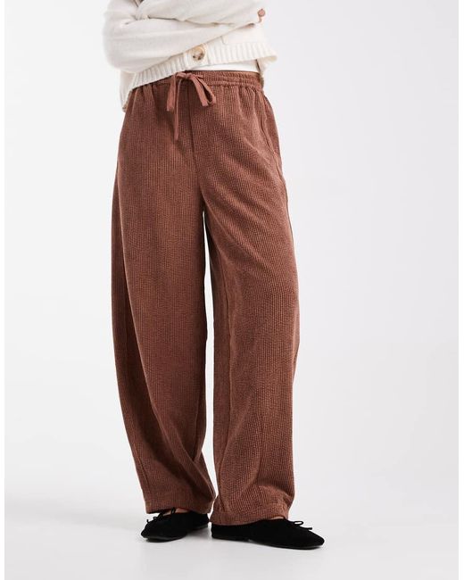 ASOS Broek Van Corduroy Met Wijde Ronde Pijpen En Elastische Taille in het Brown