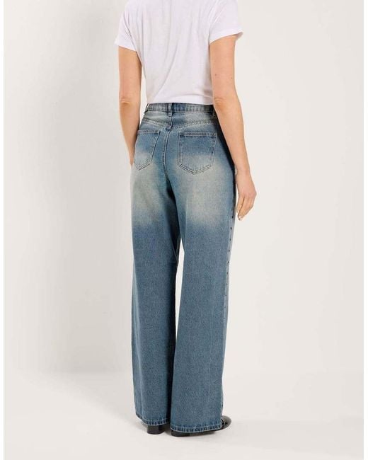 Long Tall Sally Blue Studded Wide Leg Jeans