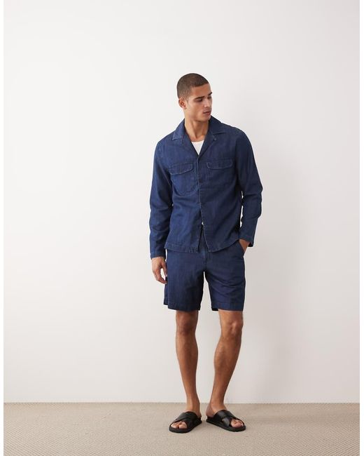 Mango Blue 100% Linen Long Sleeve Denim Look Shirt for men