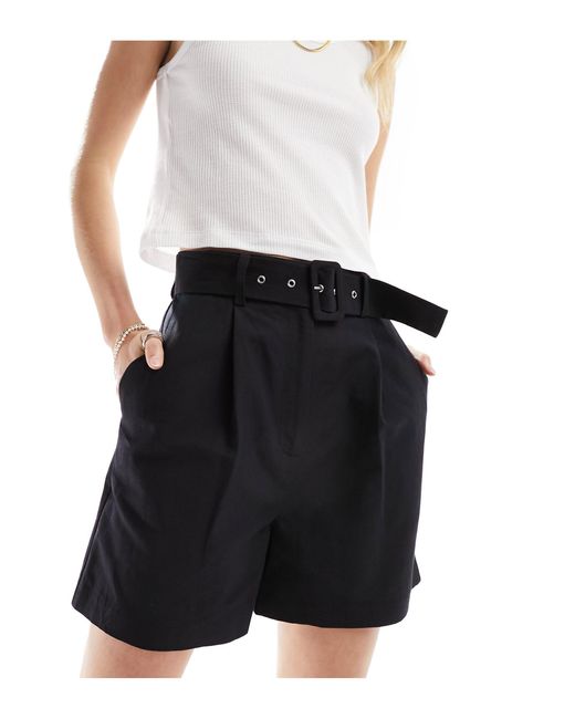 ASOS Black Asos Design Tall Tailored Belted Short With Linen