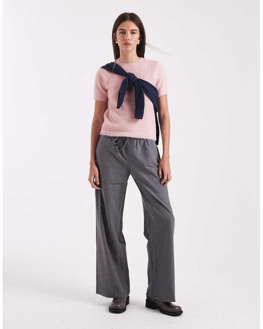 Threadbare Pink Short Sleeve Fluffy Knit Top