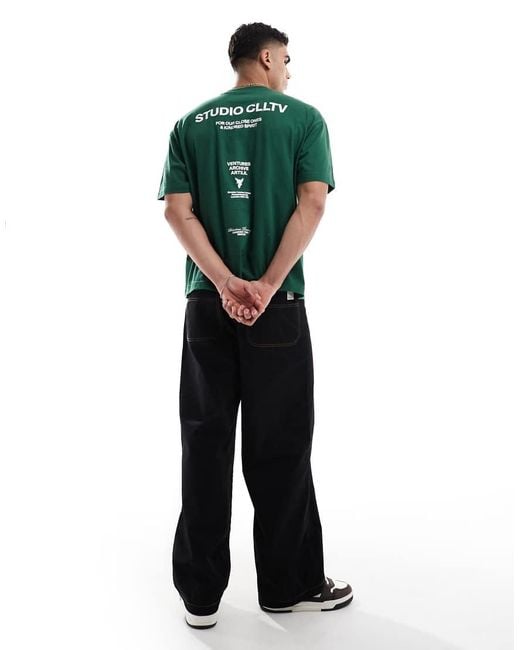 Camiseta Verde Extragrande Con Estampado Gráfico De Texto En La Espalda De ASOS de hombre de color Green