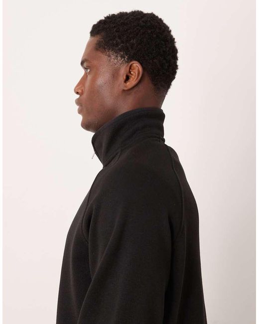 ARKET Black Pure Cotton Half Zip Fleece Sweatshirt for men