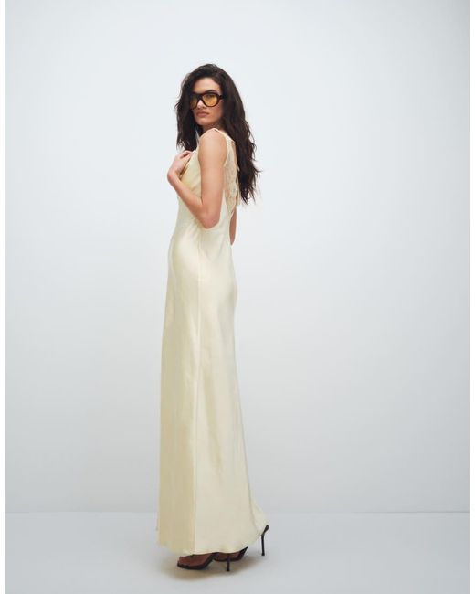 4th & Reckless White Satin Cowl Neck Lace Back Maxi Dress