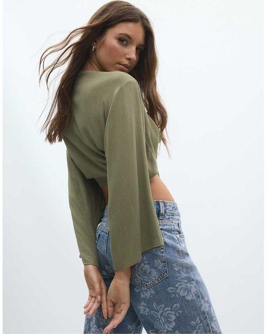 Stradivarius Green Flowing Open Blouse
