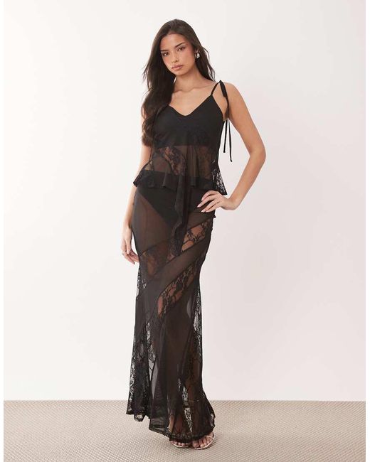 ASOS Black Mesh And Lace Insert Cami Top Co-ord