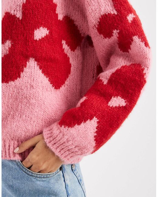 ONLY Red Flowers Details Knitted Jumper