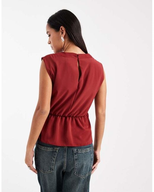 ASOS Red Cowl Neck Sleeveless Top With Twist Waist Detail