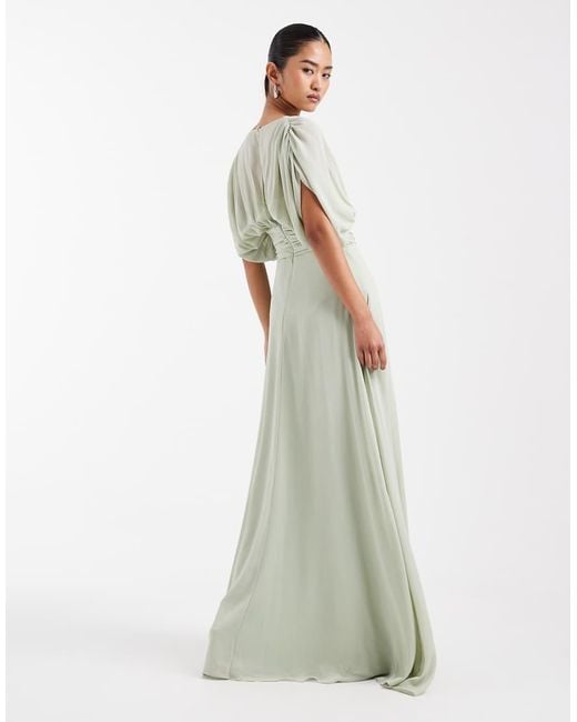 TFNC London Green Bridesmaid Pleated Chiffon Maxi Dress
