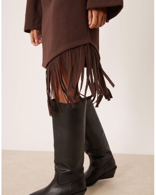 ASOS Natural Supersoft High Neck Fringe Mini Dress