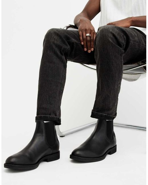 AllSaints Black Creed Brand-embossed Leather Chelsea Boots for men