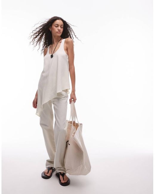 Mango White Soft Touch Aysmmetric Hem Top