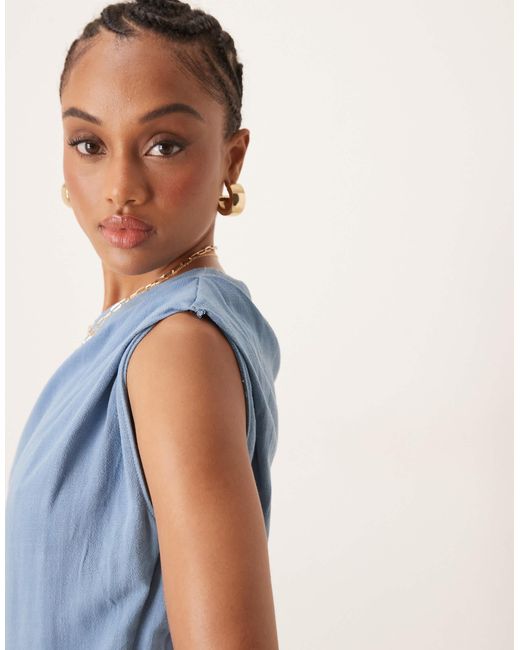 ASOS Blue Asos Design Tall Linen Fallen Shoulder Jumpsuit