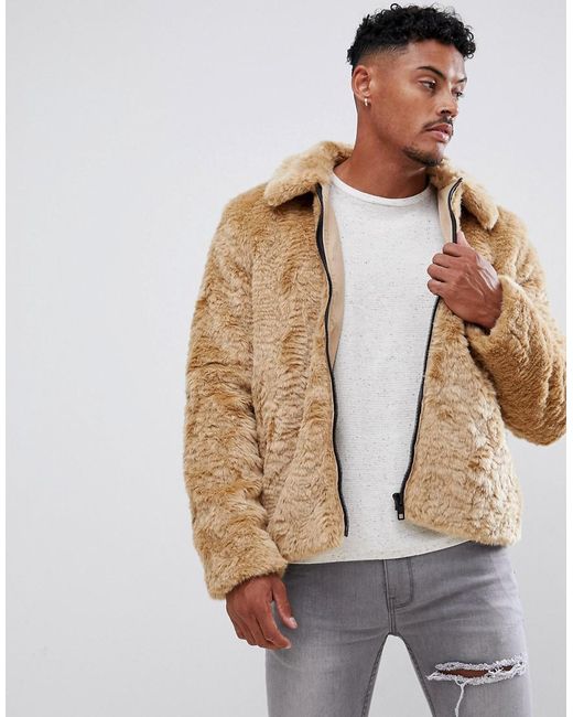 Men S Faux Fur Jacket In Brown