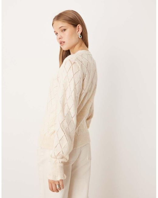 Jdy Natural Diamond Knit Cardigan With Lettuce Sleeve
