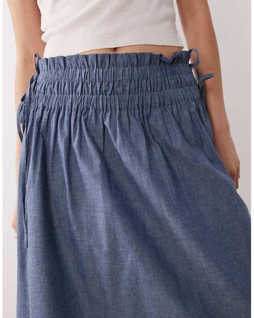Wednesday's Girl Blue Chambray Tie Detail Midaxi Skirt