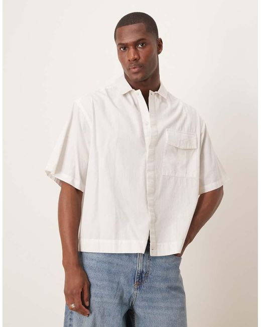 ASOS Oversized Poplin Overhemd Met Halve Mouwen in het White voor heren