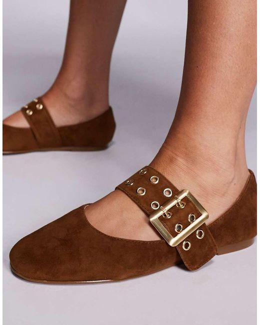 Steve Madden Brown Atlantica Buckle Detail Ballet Flats