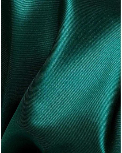 Goddiva Green Off Shoulder Back Satin Bow Wrap Crepe Midi Dress