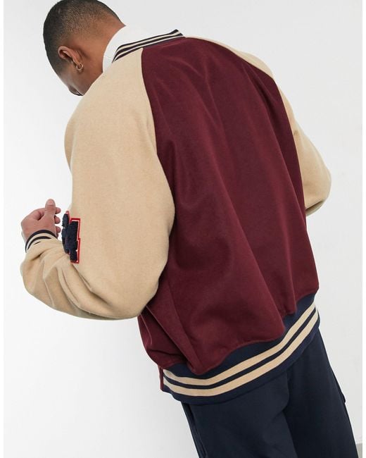 ASOS Oversized Varsity Jacket in Red for Men Lyst