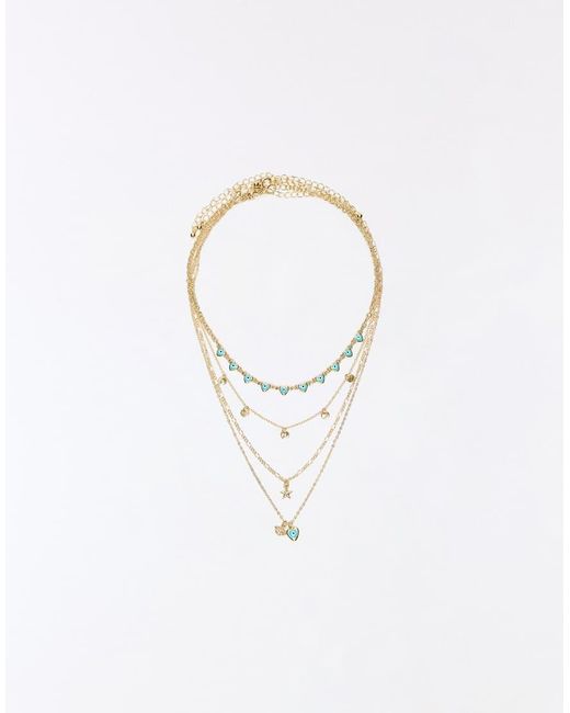 Bershka White Pack Of 4 Rhinestone Necklaces