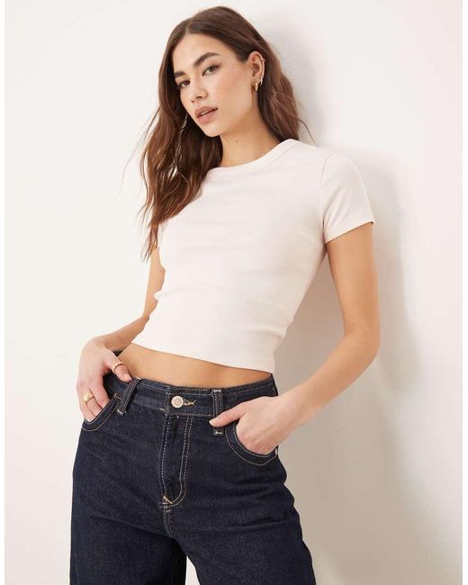 Gina Tricot Slim-Fit Top Met Korte Mouwen in het White