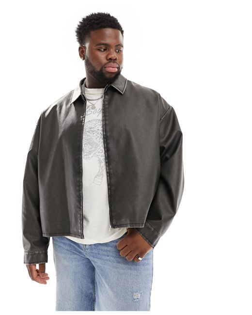 ASOS Black Oversized Faux Leather Coach Jacket for men