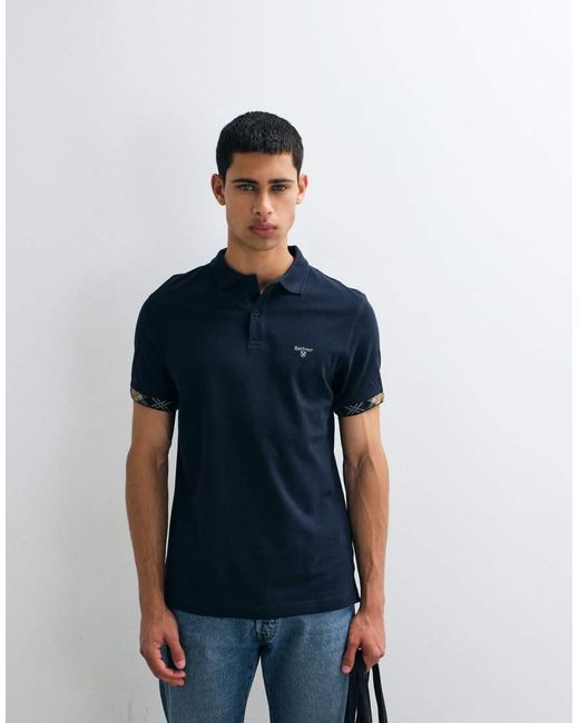 Barbour Blue Stanford Short Sleeve Tailored Logo Polo Shirt With Tartan Tipping for men