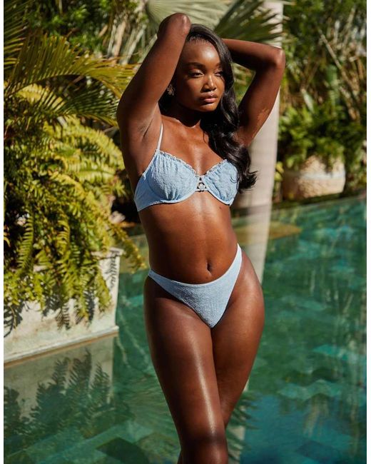 South Beach Green Underwire Bikini Top With Frill Hem And Flower Detail