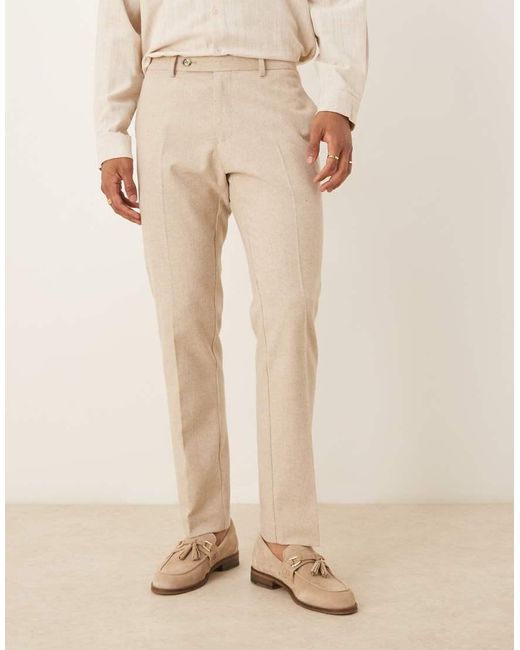 ASOS Natural Slim Suit Trousers With Wool for men