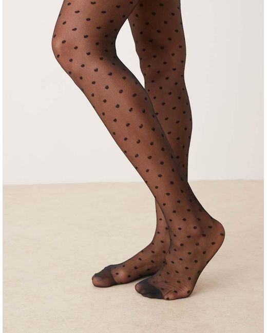 ASOS Black Flocked Polka Dot Tights