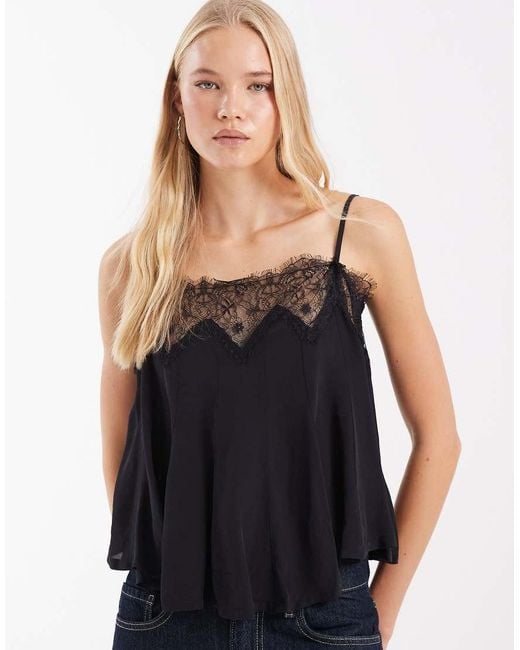 Free People Black Make Me Yours Boho Lace Cami Top