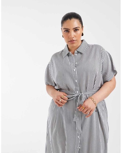 Vero Moda Gray Shirt Midi Dress With Tie Belt