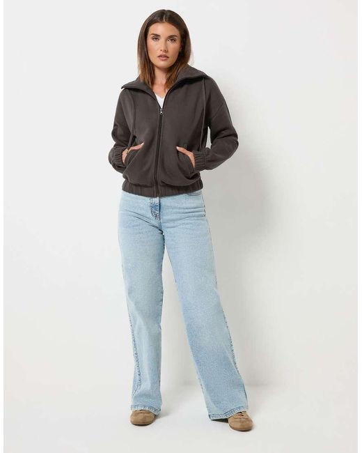 Long Tall Sally Gray Funnel Neck Zip Through Sweatshirt