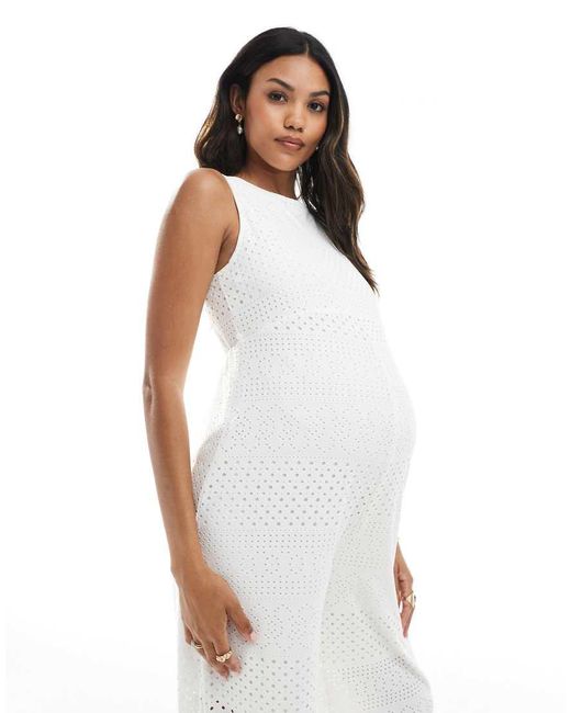 Mama.licious White Mamalicious Maternity Wide Leg Jersey Broderie Jumpsuit