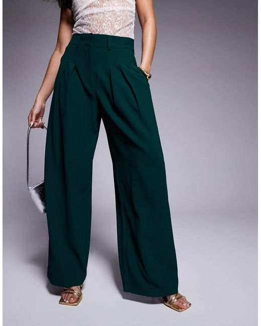 River Island Blue Pleated Wide Leg Trouser