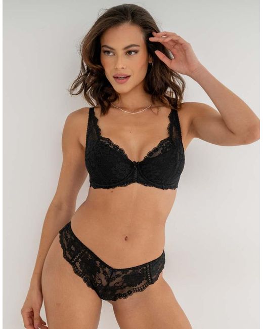 Pour Moi Black Fleur Lightly Padded High Apex Underwired Bra