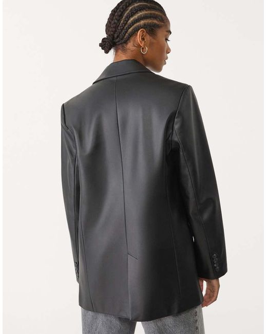 Stradivarius Gray Faux Leather Blazer