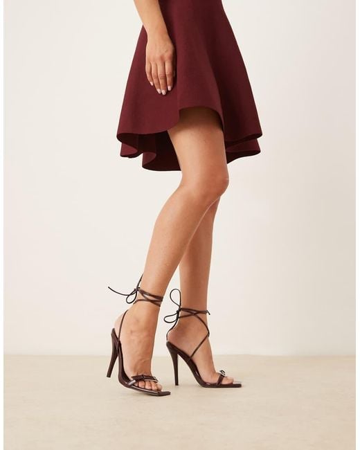 Glamorous Natural High Heeled Sandals With Tie Leg