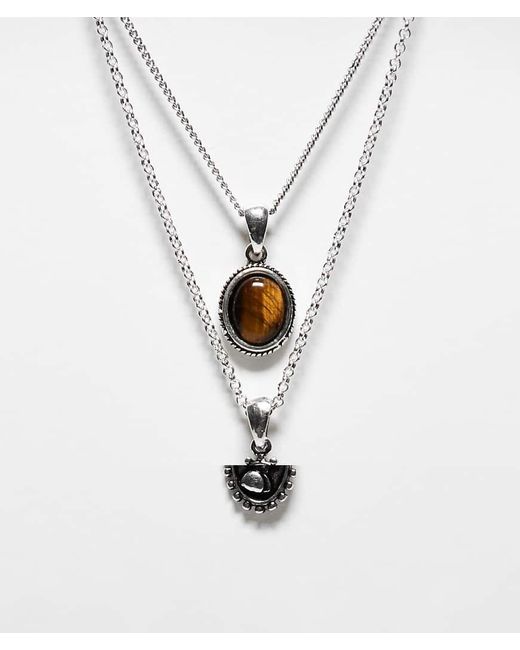 Collana A 2 Fili Con Pietra Marrone di Reclaimed (vintage) in White