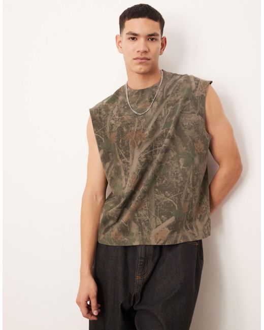 Abercrombie & Fitch – cropped-trägershirt aus hochwertigem, schwerem material mit em military-muster in Green für Herren