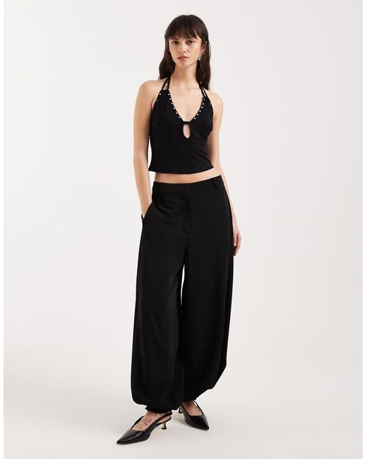Motel Black Mioto Keyhole Studded Halter Cami Top