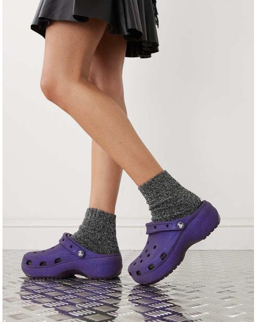 CROCSTM Purple Glitter Platform Slip-On Clogs